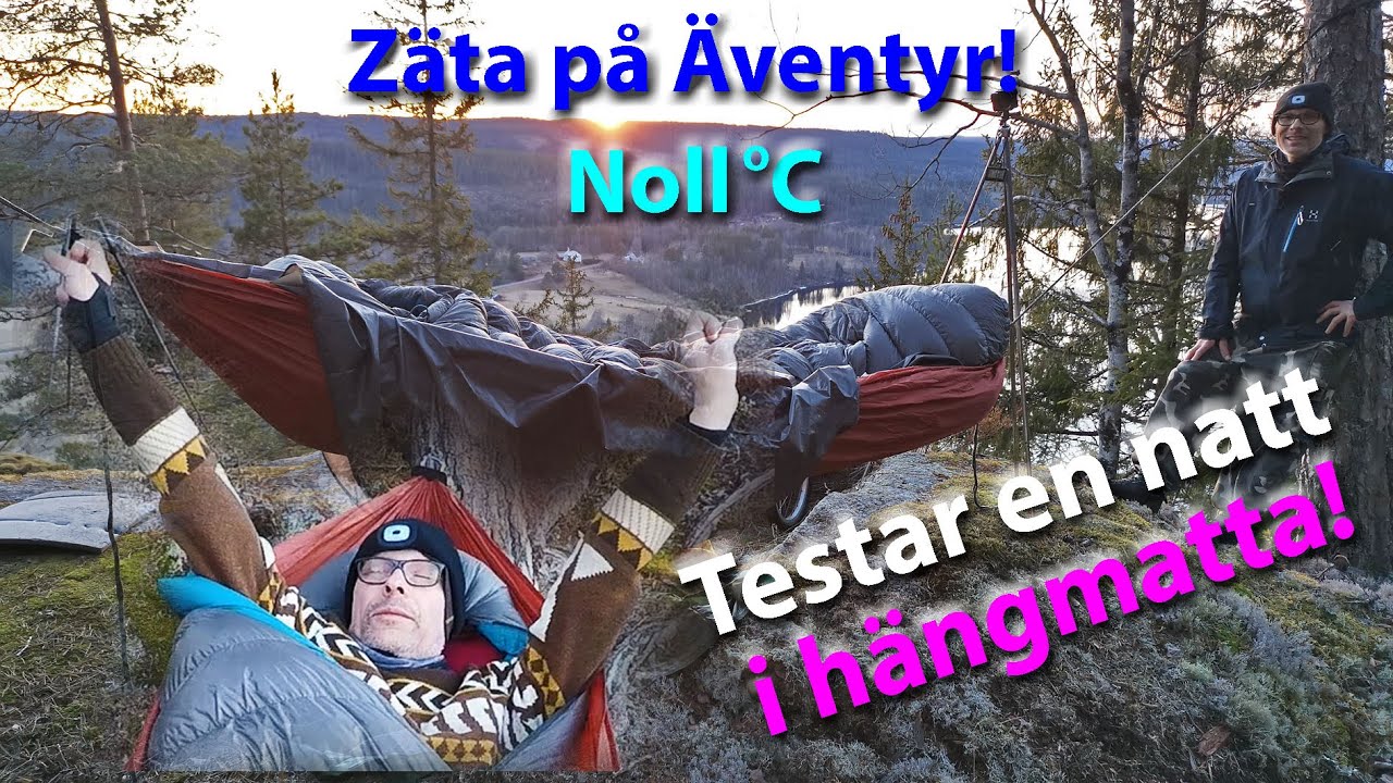 Zäta på äventyr sover i hängmatta. Noll grader på Kronefjället i Skillingmark.