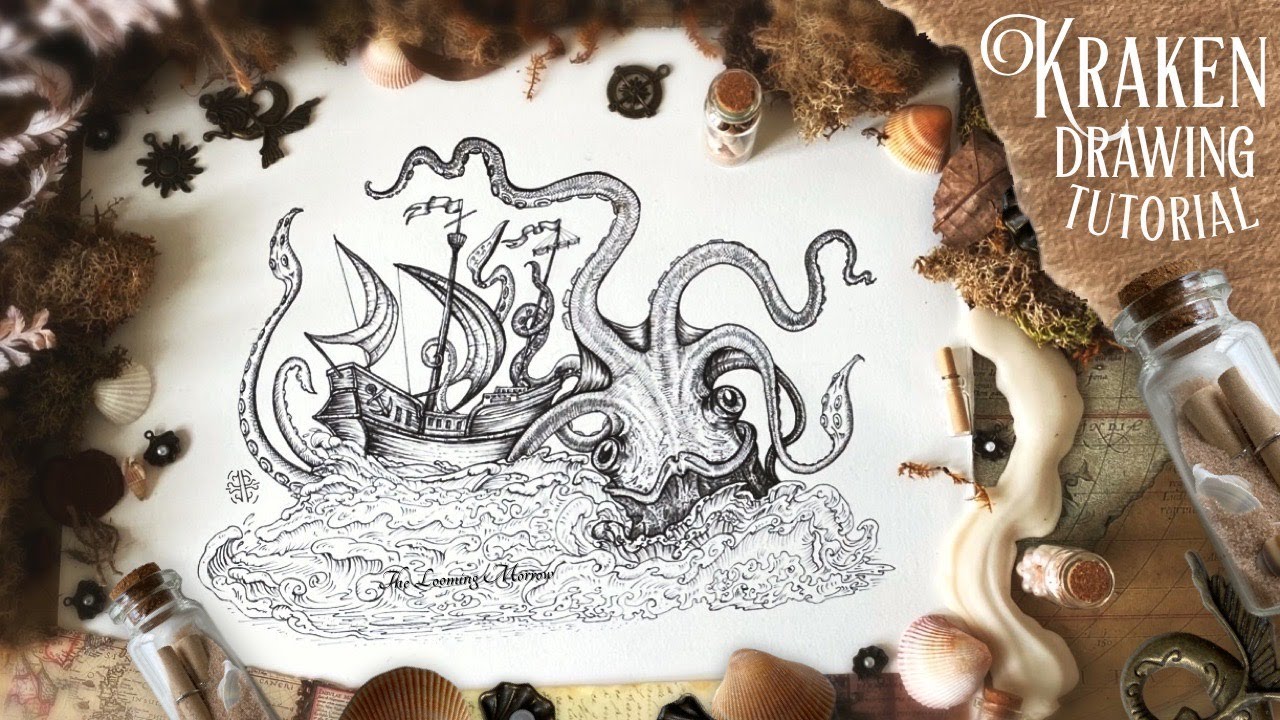 How to draw a Kraken | Drawing sea monsters from Medieval maps | Step by step ink drawing tutorial