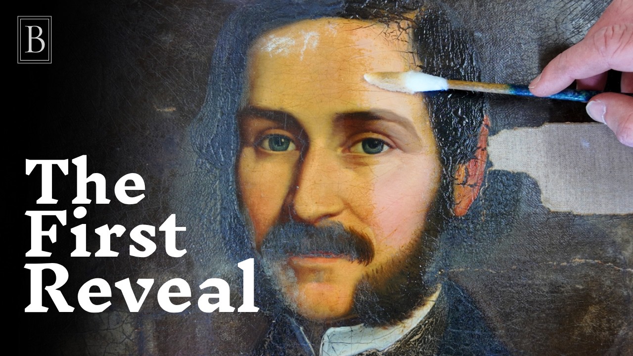 Relining and Cleaning of this Badly Damaged Victorian Portrait - Part 2