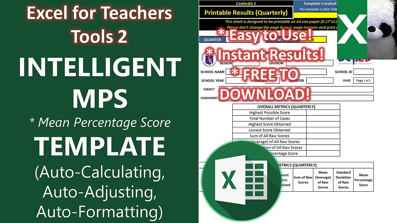INTELLIGENT MPS TEMPLATE (MEAN PERCENTAGE SCORE) | Excel for Teachers | Carlo Excels