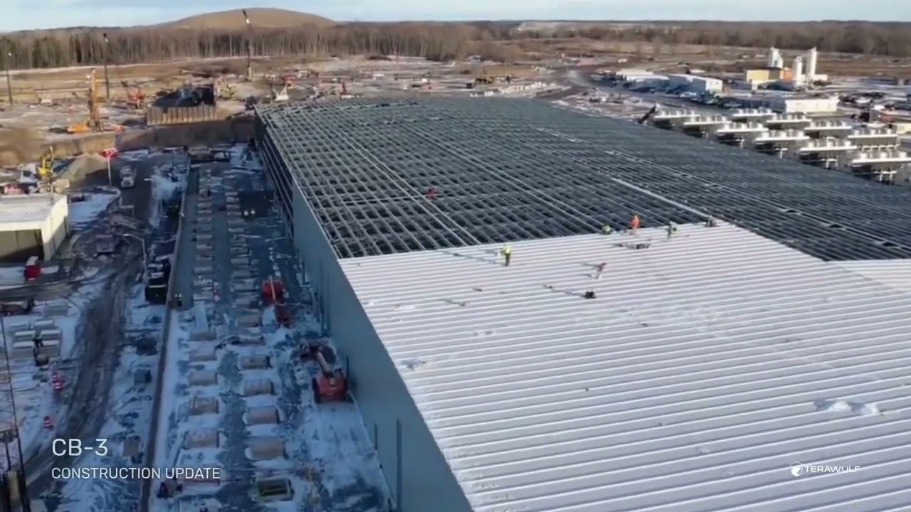 Construction progress of TeraWulf&rsquo;s new bitcoin mine and AI compute expansion on Lake Mariner, NY