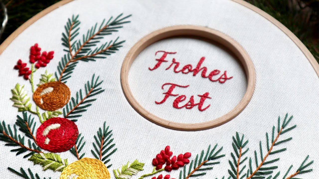 Frohes Fest - Weihnachtskranz sticken im Doppelstickrahmen