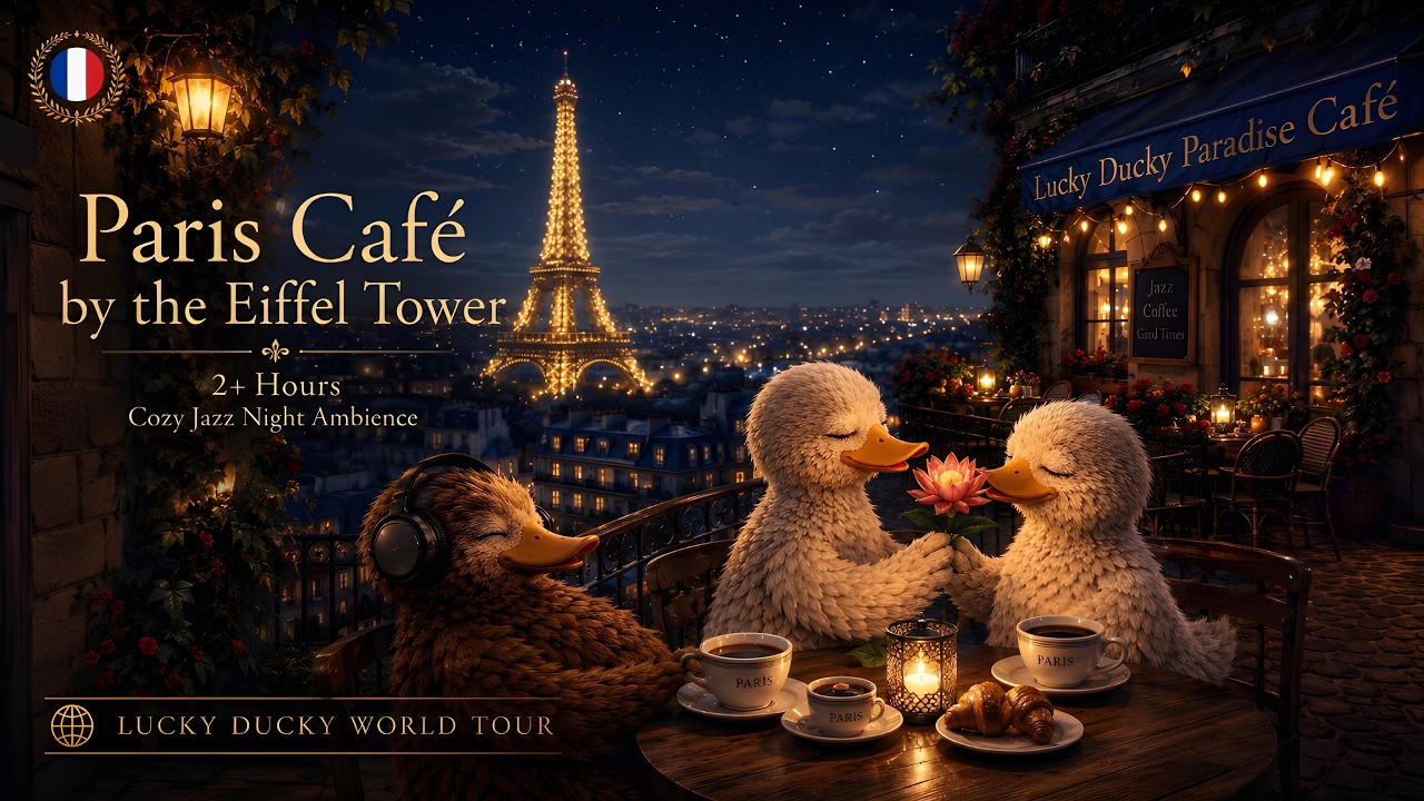 Lucky Ducky World Tour 🌍 Paris, France 🇫🇷 Eiffel Tower Café Jazz (Over 2 Hours)