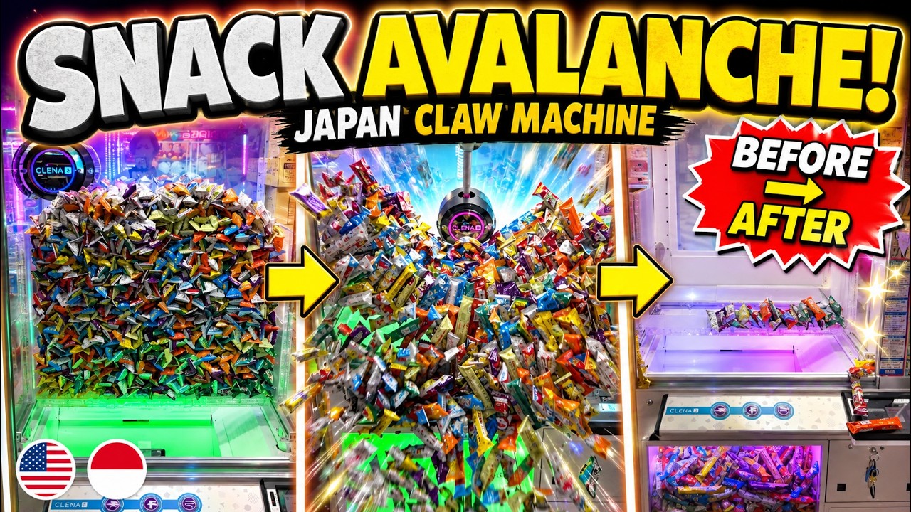 A crane game where 600 snacks fall at once!!