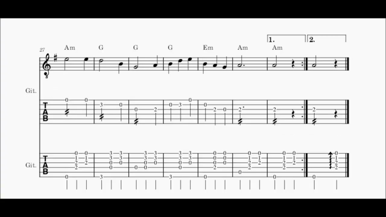 Spancil Hill - Key of Am - Guitar Solo Tabs