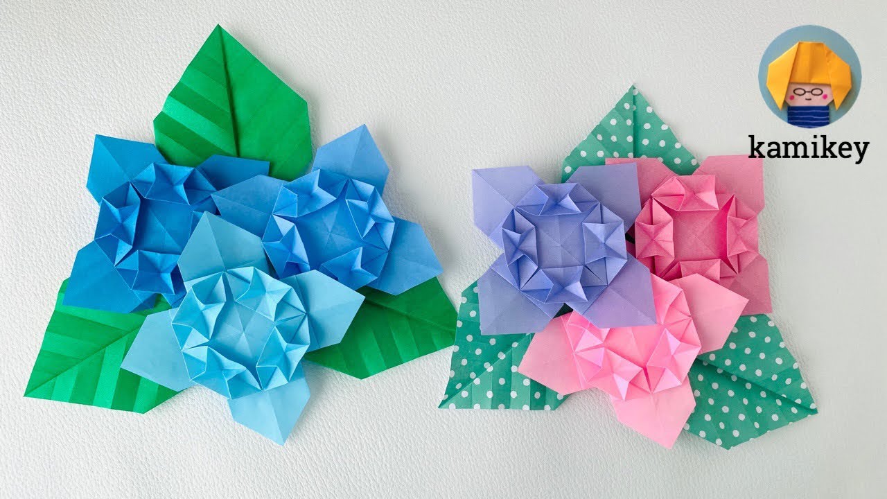 【折り紙】あじさい Origami Hydrangea(カミキィ kamikey)