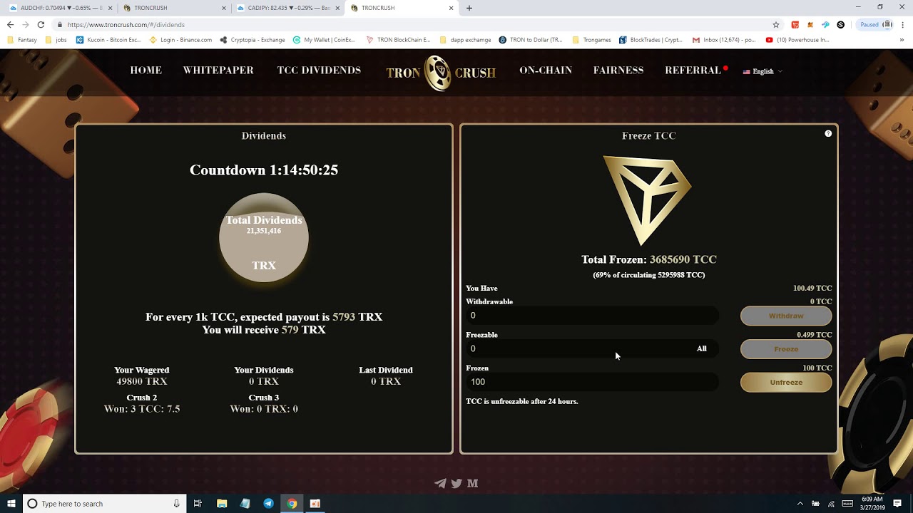 New Dapp TronCrush (21 million trx already in the first div payout)