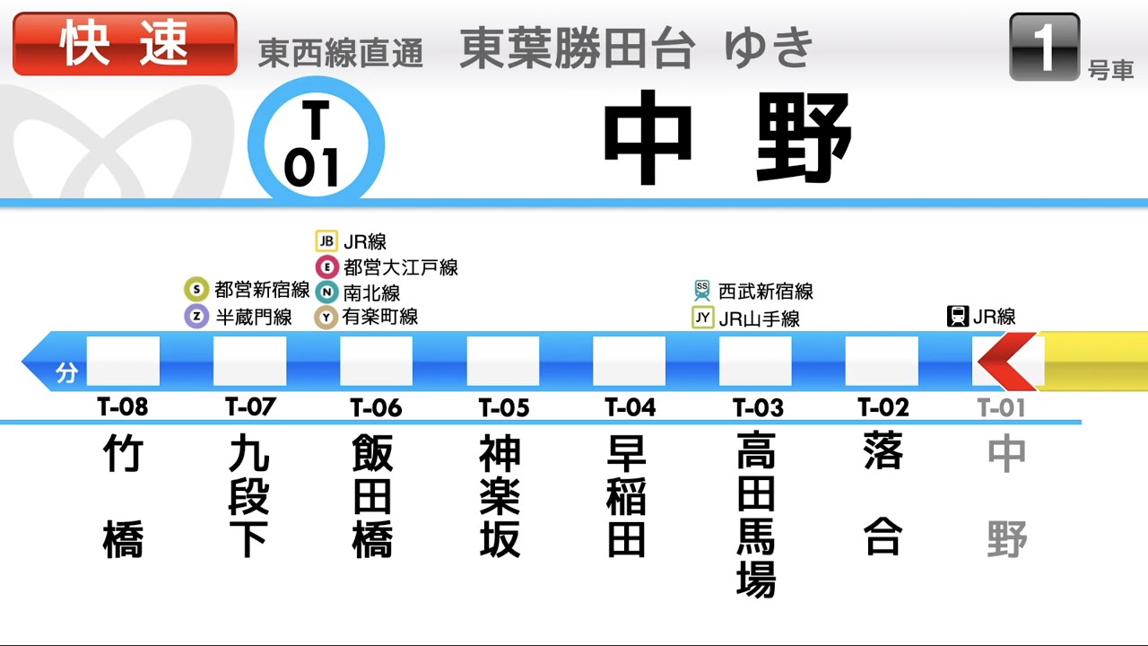 【LCD再現・トレインビジョン・自動放送】東京メトロ東西線・JR総武線・東葉高速鉄道線直通 快速 東葉勝田台行き