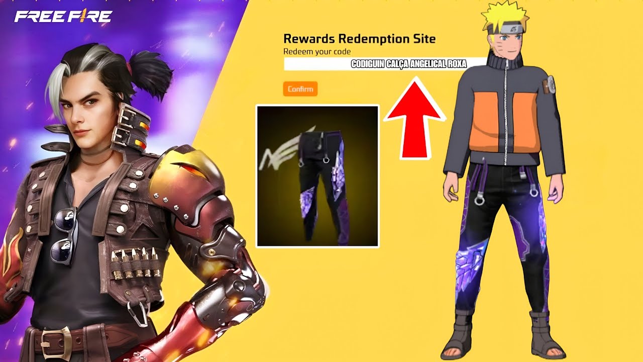 🚨 RESGATE CODIGUIN GR&Aacute;TIS DA CAL&Ccedil;A ANGELICAL ROXA NO FREE FIRE! &Eacute; REAL MESMO? 😱