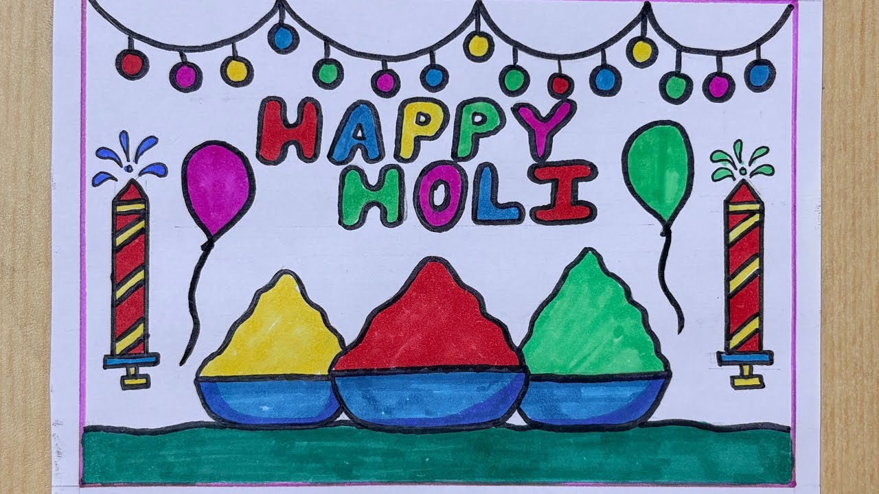 Holi drawing easy| Happy Holi poster drawing| Holi festival drawing| Holi special colours drawing