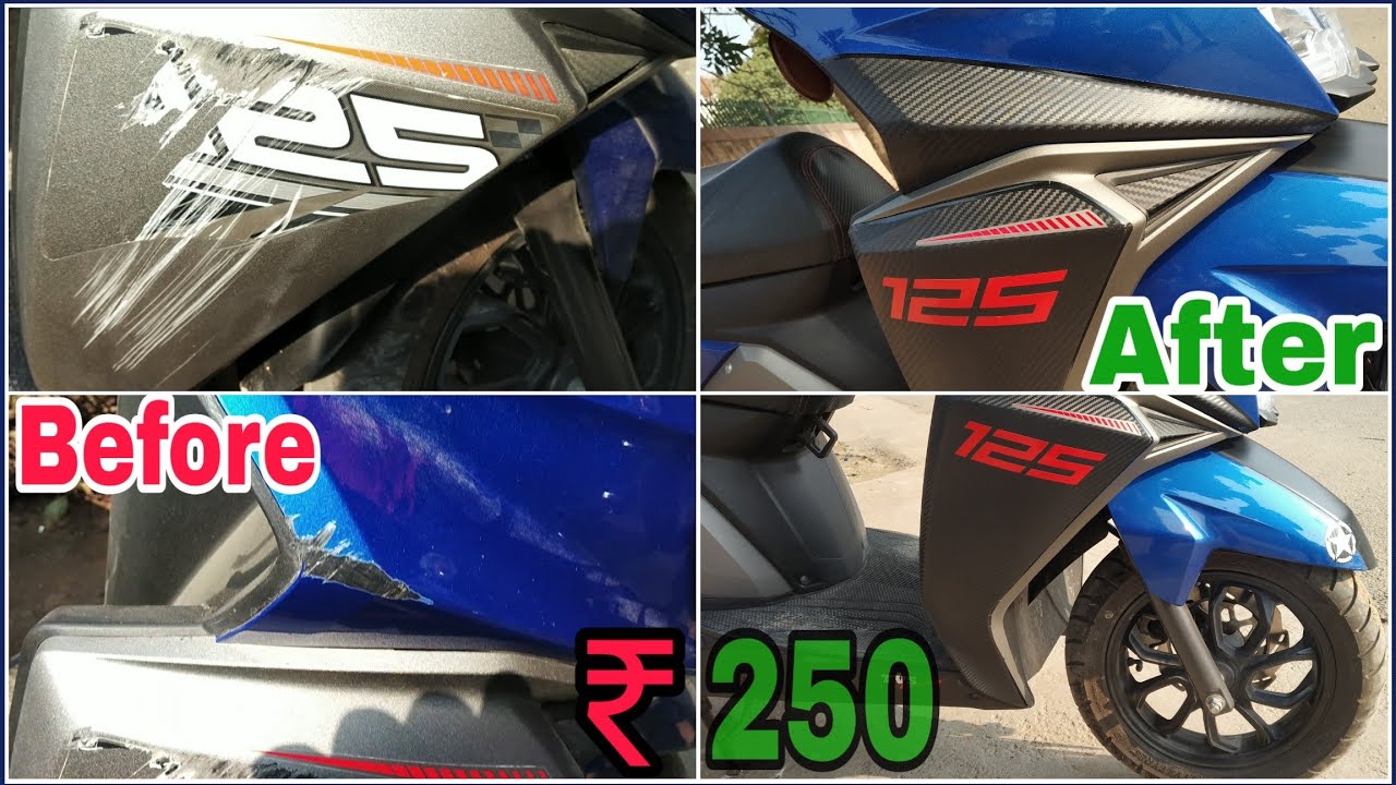 how to hide accident scratches from tvs ntorq | cheapest wrapping | new graphics modifications
