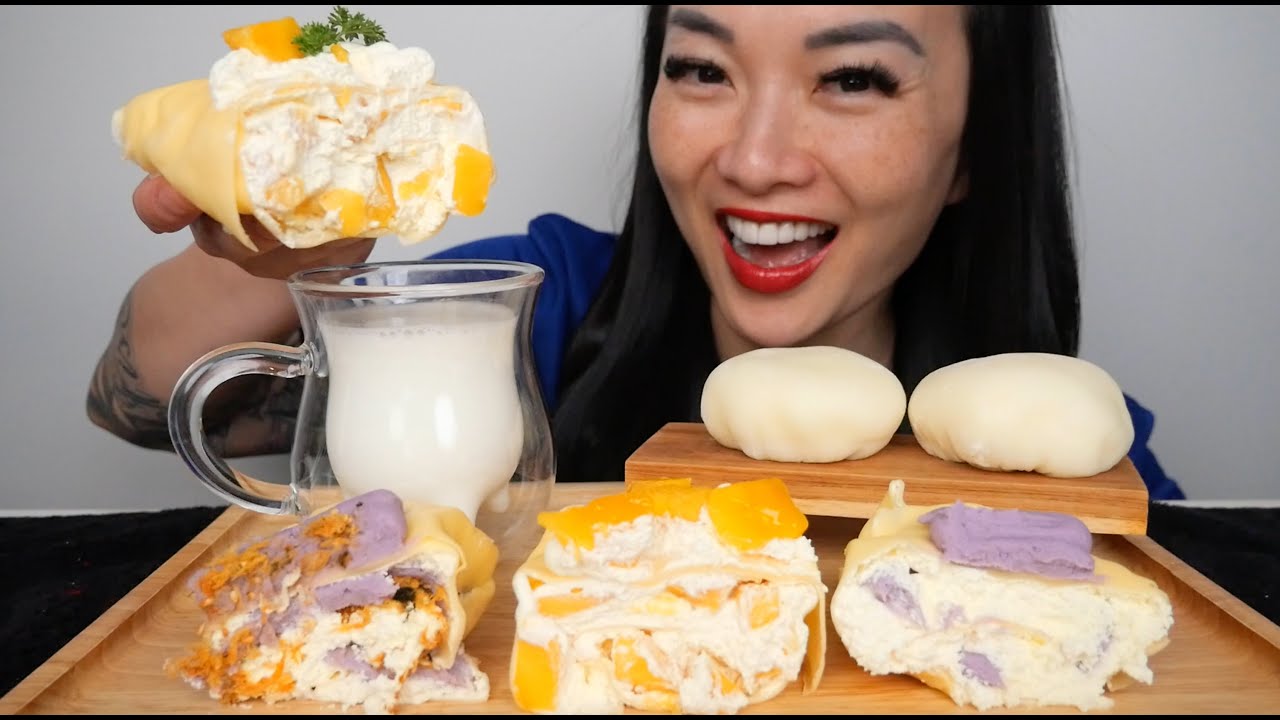 CREPE CAKE ROLL + MOCHI (ASMR DESSERT EATING SOUNDS) NO TALKING | SAS-ASMR