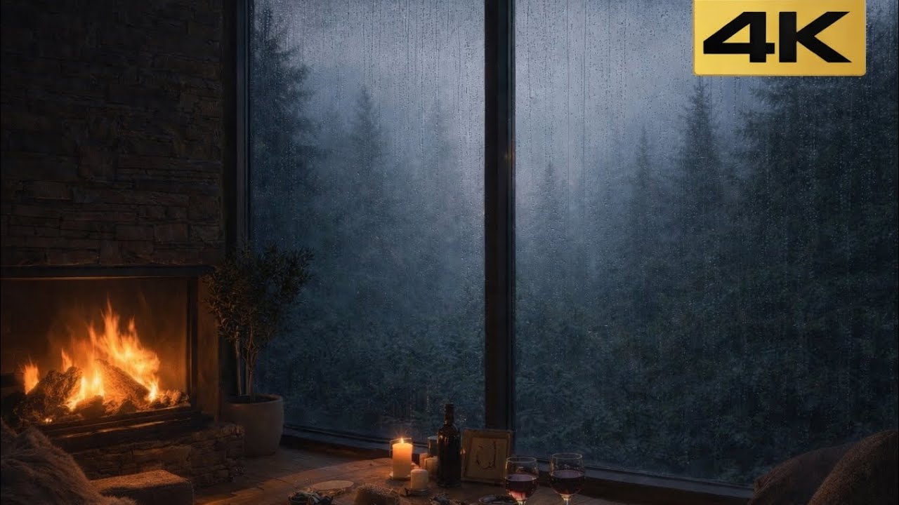 Rainy Night Lo-Fi Piano • Soft Piano & Fireplace Ambience | Cozy 4K