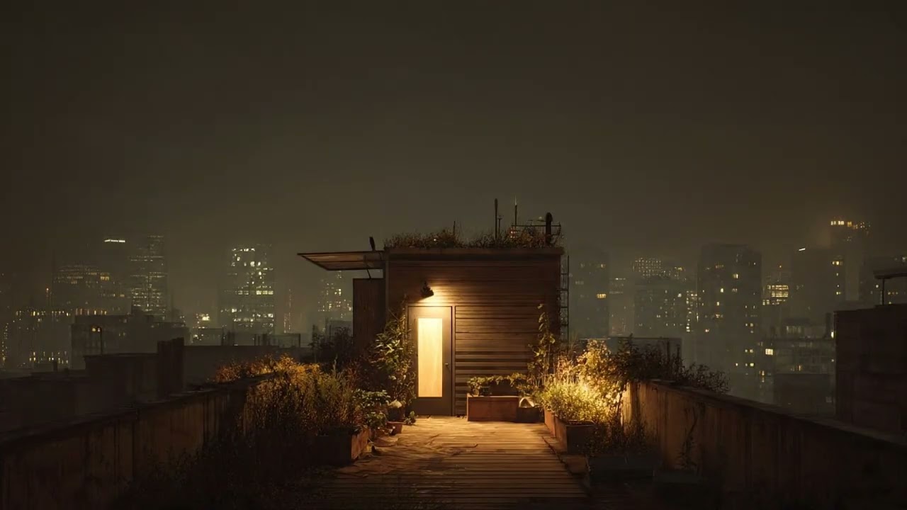 Calm Your Overthinking | Rainy Rooftop City Jazz Ambience