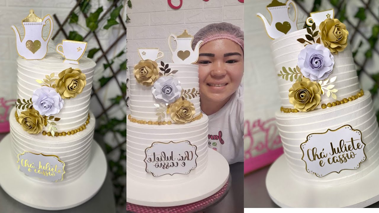 sobreposição de bolo de andar perfeita /bolo chá de cozinha