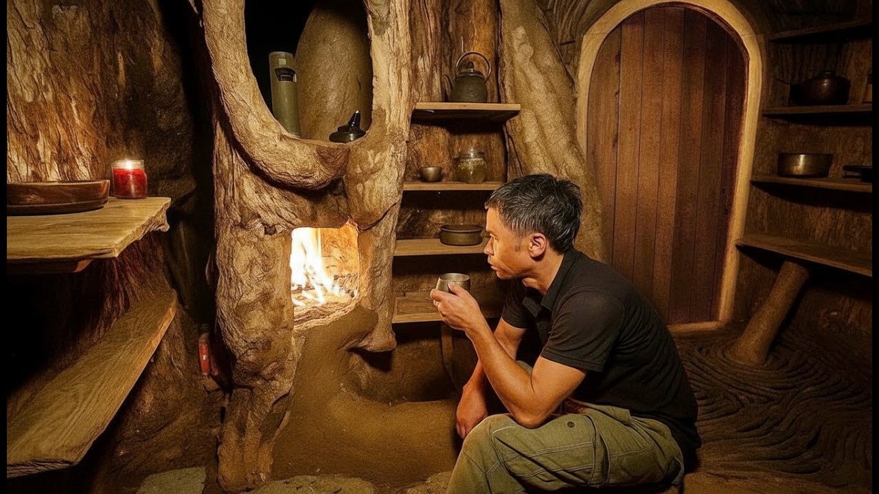 Alone in the Wild: Building a Secret Shelter Inside a Massive Tree