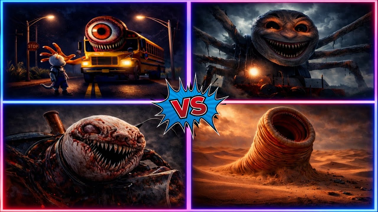 ℹ️ School Bus 🆚 Cursed Thomas 🆚 Choo choo Charles 🆚 Erosion Worm | FuN-TiLeS | Tiles Hop ExE❗