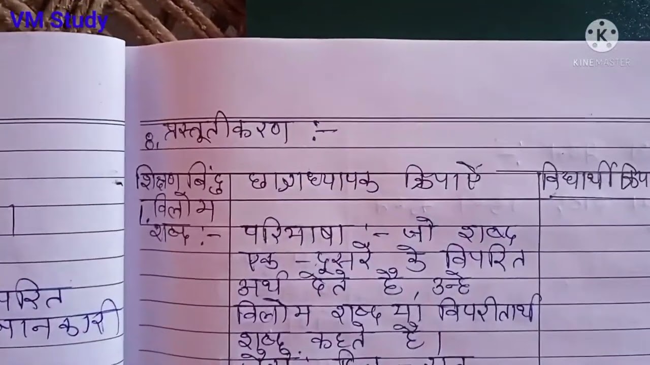 हिन्दी पाठ योजना - विलोम शब्द hindi lesson plan for class-3,4,5,6,7,8 bstc bed lesson plan #VM_Study