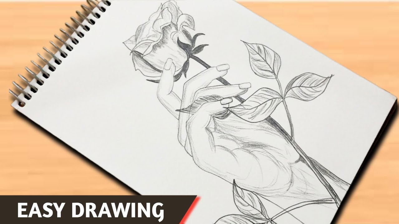 How to Draw a Realistic Hand Holding a Rose | Easy Pencil Sketch (One Pencil Only)