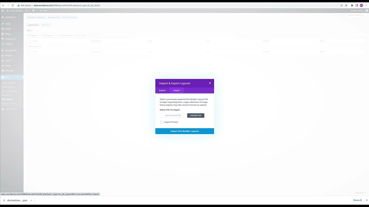 Import Divi Layouts - Divi Testimonial Plus