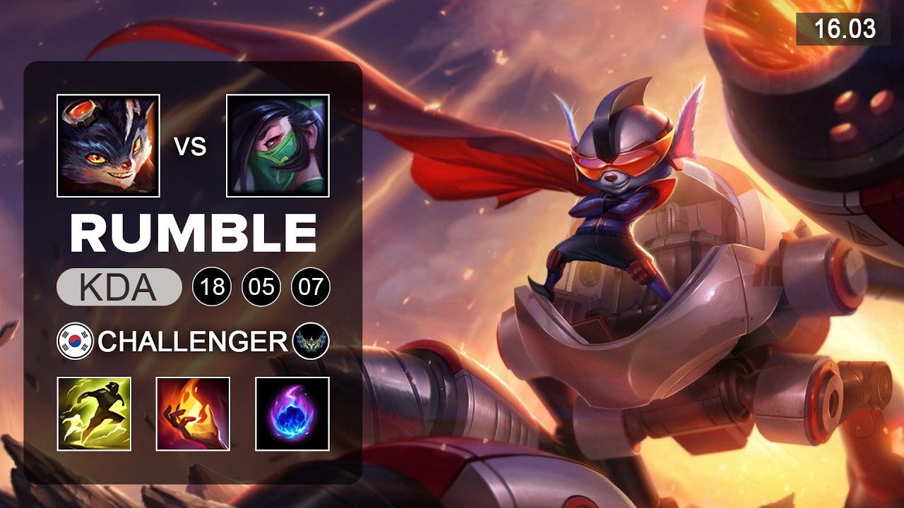 Rumble vs Akali Top - KR Challenger - Patch 16.03 Season 16