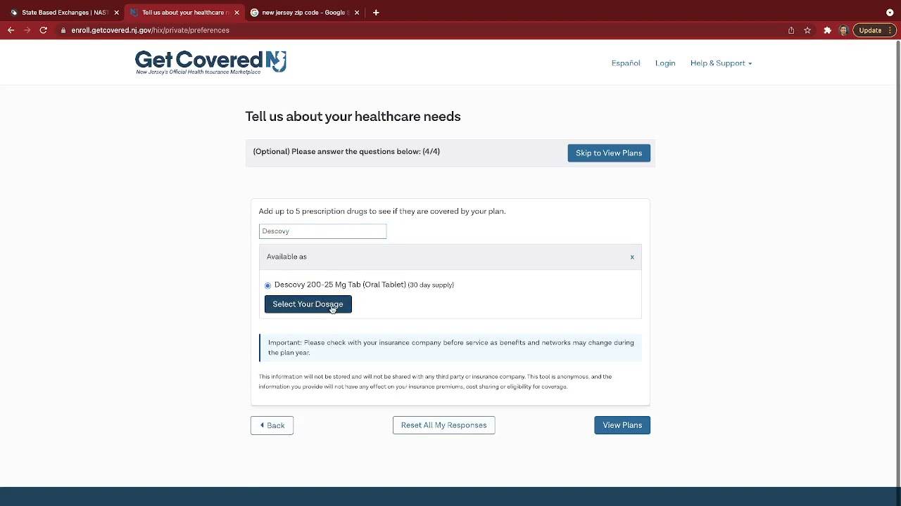 New Jersey State-Based Exchange Tutorial - Checking PrEP Medication Coverage