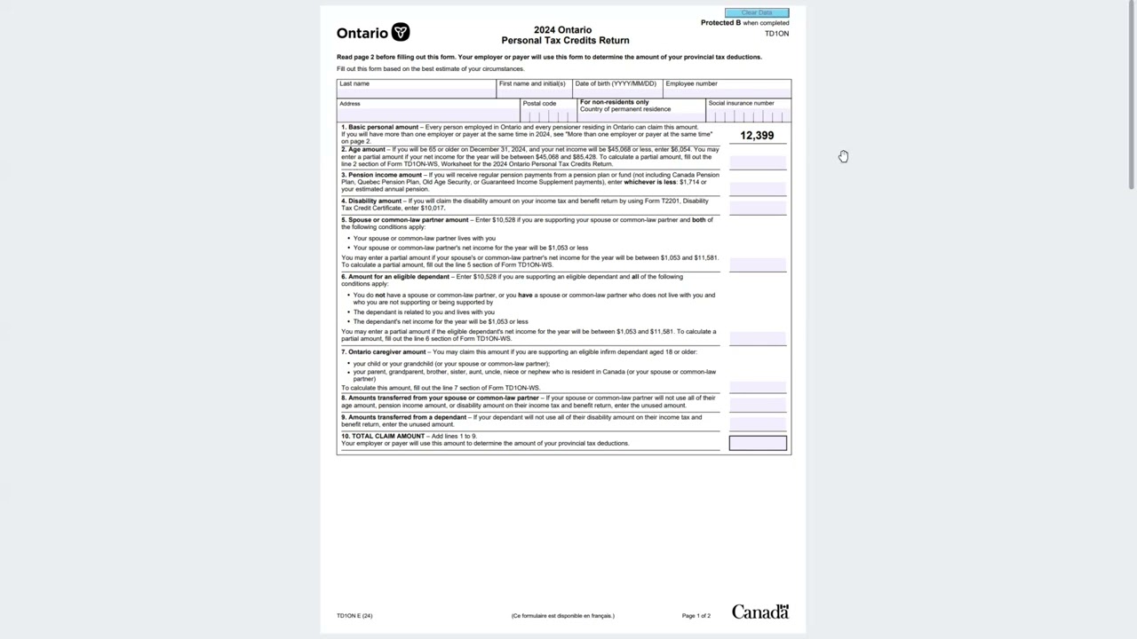 How to complete a 2024 TD1 Ontario