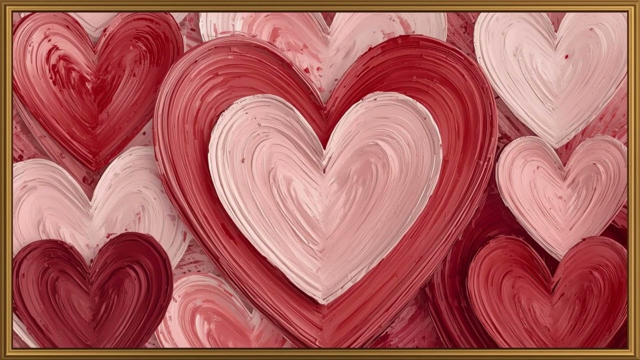 Romantic Oil Painted Hearts 💕 Valentine’s Day Framed TV Art Screensaver | 4K Wall Art Cozy Aesthetic