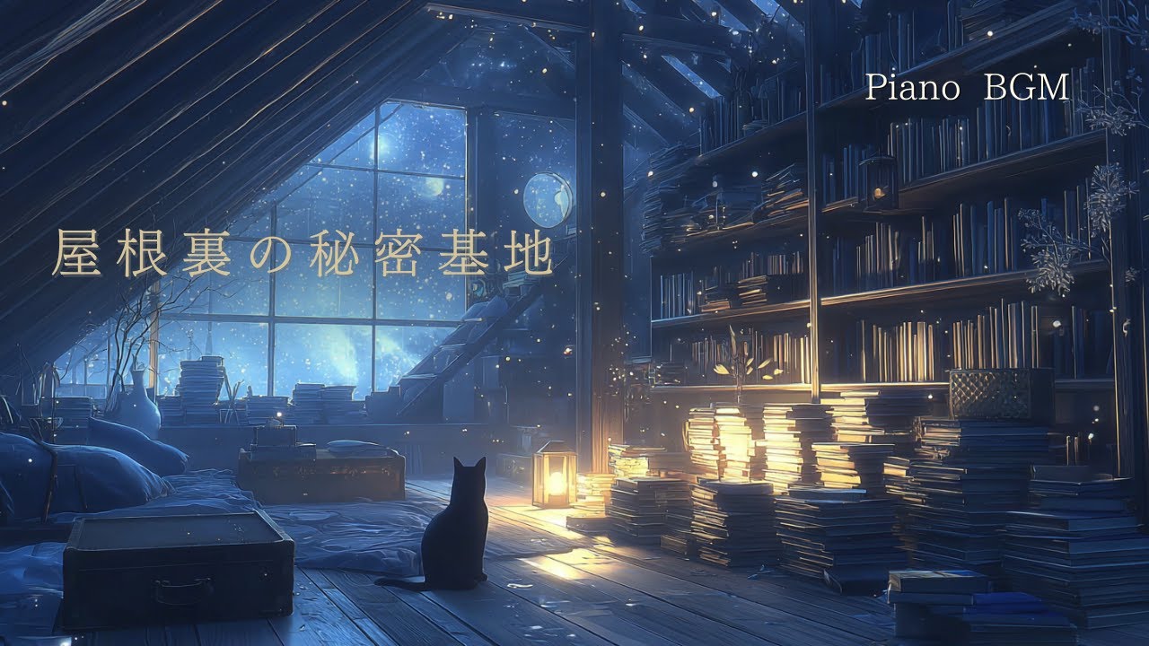 【BGM】静かな秘密基地🐈‍⬛黒猫と過ごす夜のピアノ｜癒やし・作業・読書