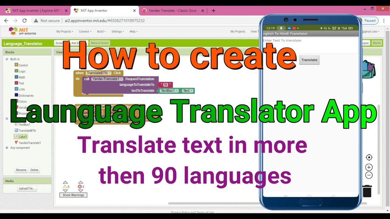 How to create Language Translator app Using MIT App Inventor