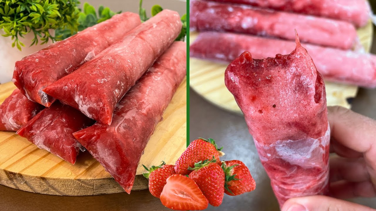 SACOLÉ | CHUP-CHUP | GELADINHO | DIN DIN DE MORANGO SEM LEITE e SEM AÇÚCAR