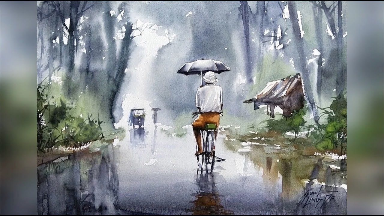 How To Make Rain Effect In Watercolour By Sunil Linus De