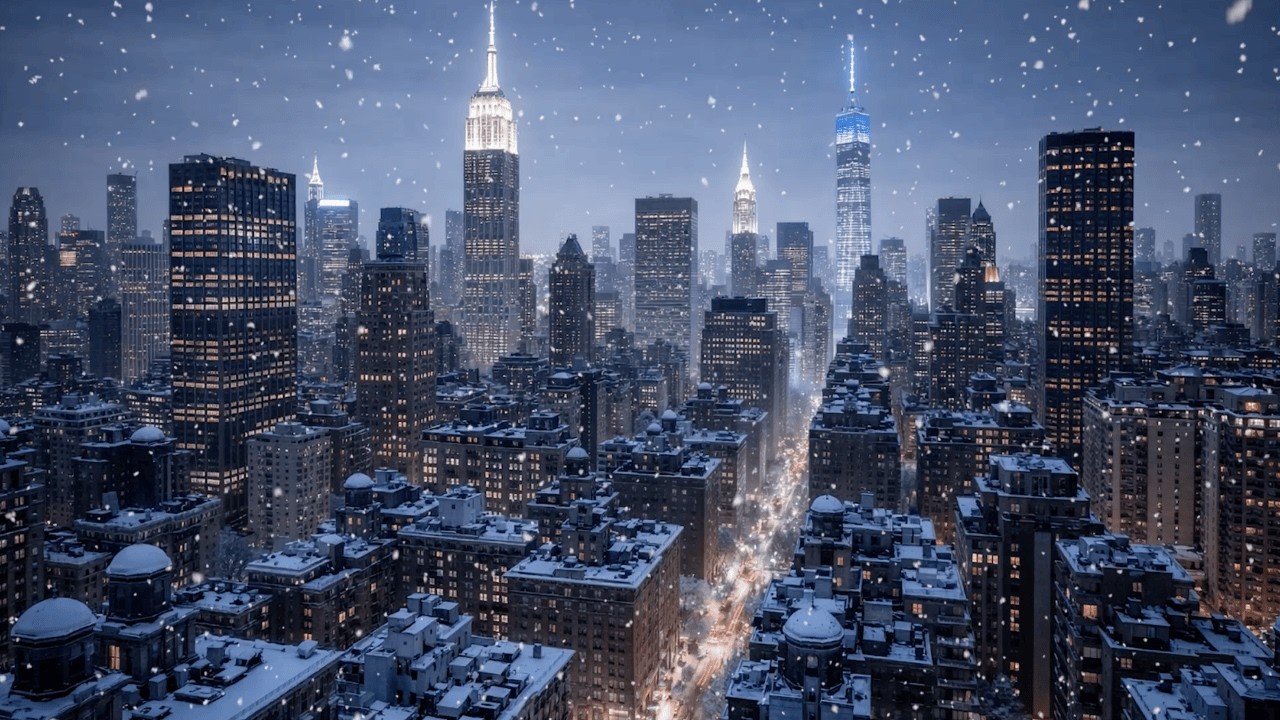 ❄️🗽 Winter in NYC! Real Snowstorm Sounds | 12 Hour Relaxing Winter Ambience for Study and Deep Sleep