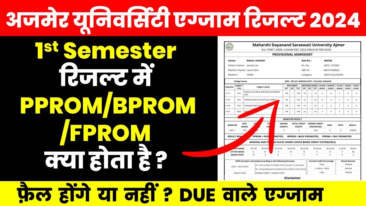 MDSU B.A Result में PPROM,BPROM,FPROM क्या होता है। Semester में क्या फैल होगे।Due Paper,% कैसे देखे