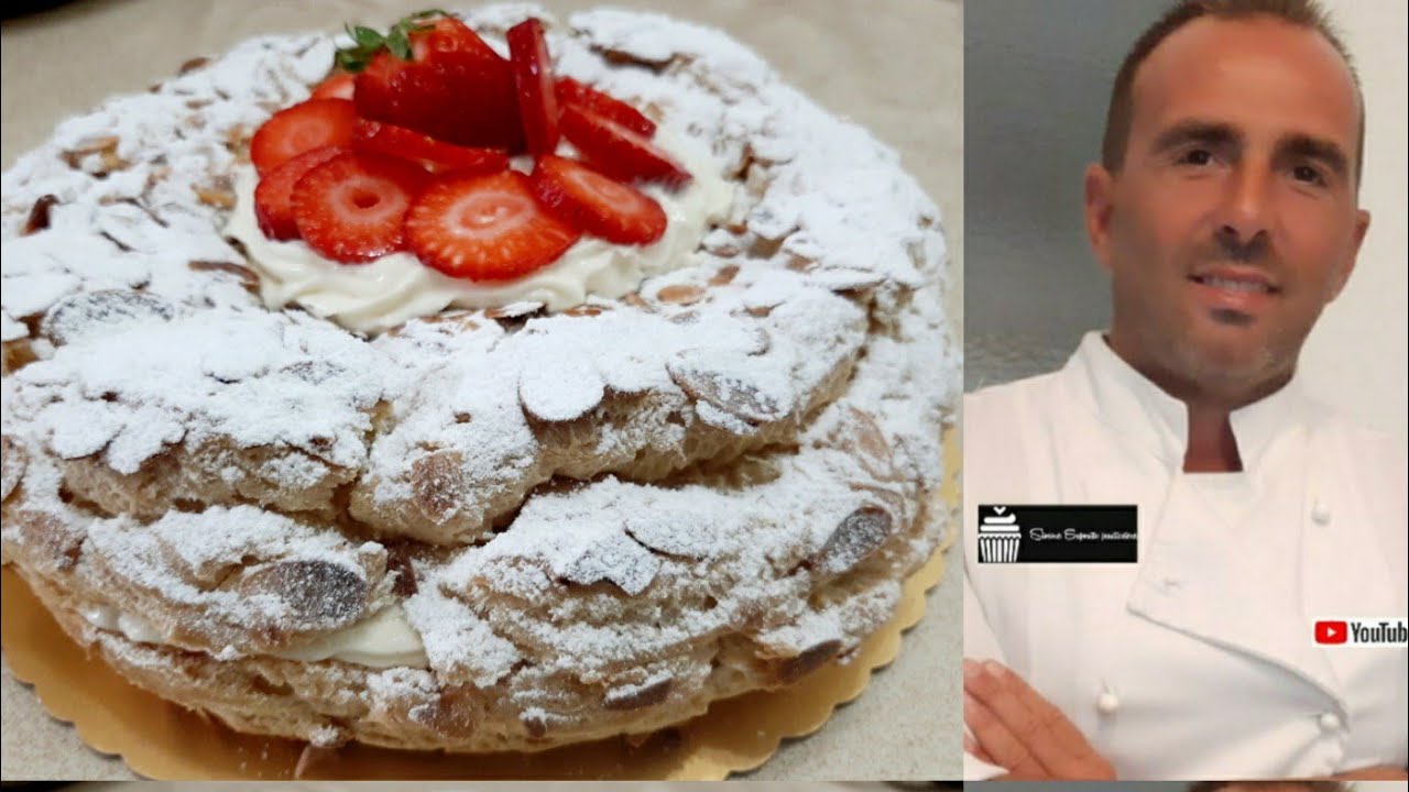 Zeppolone mandorlato crema chantilly e fragole  impastato a mano corso di pasticceria