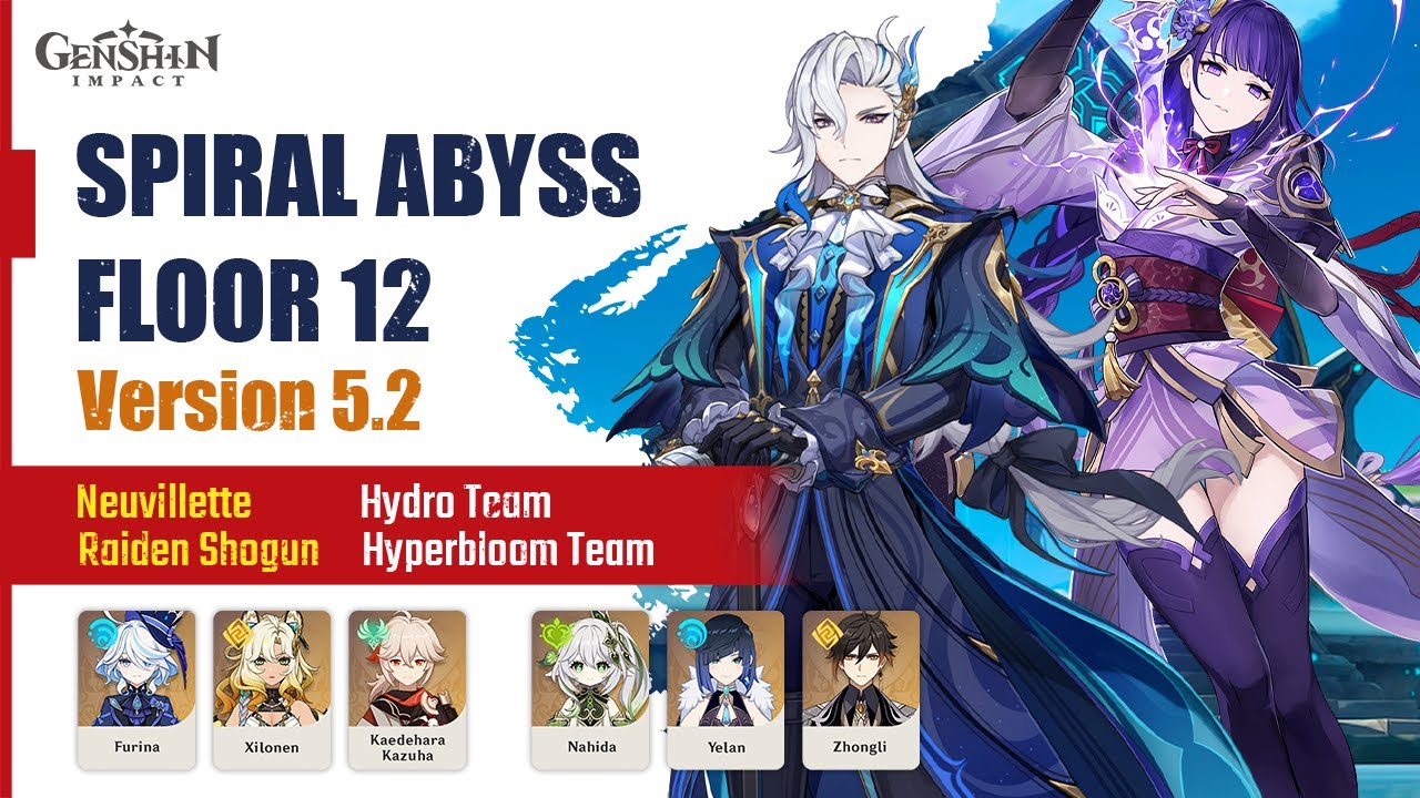 Spiral Abyss Floor 12 Version 5.2 - Neuvillette Hydro Team & Raiden Shogun Hyperbloom Team