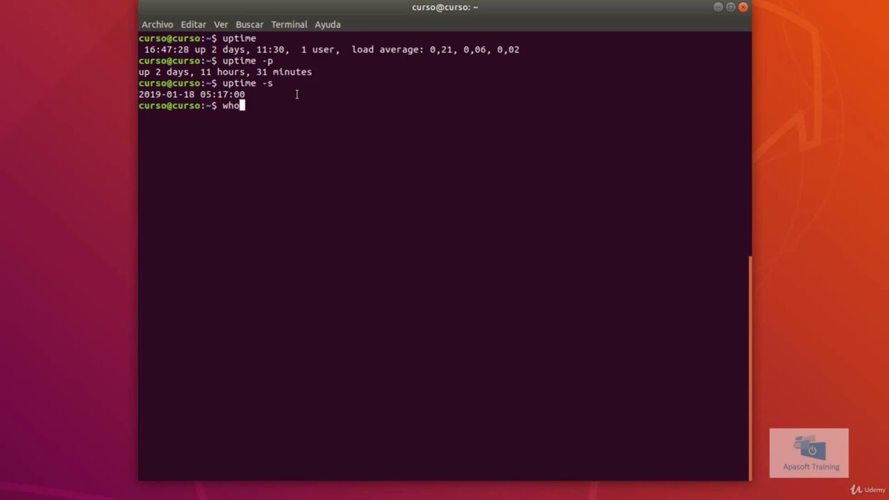 LinuxTiempo de funcionamiento del sistema y los usuarios comandos uptime y who