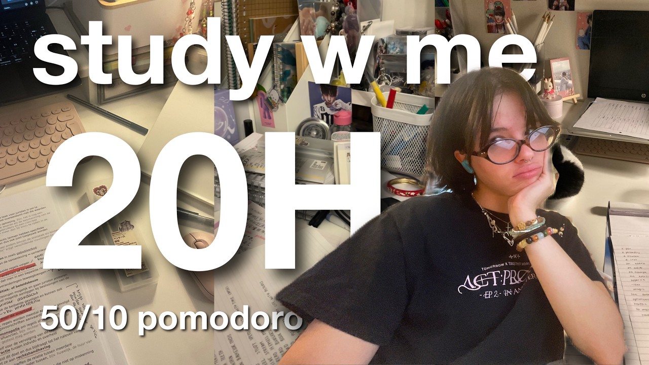 study with me live: 20 hours (part 2) (real sounds, no music, 50/10 pomodoro technique) 🌷