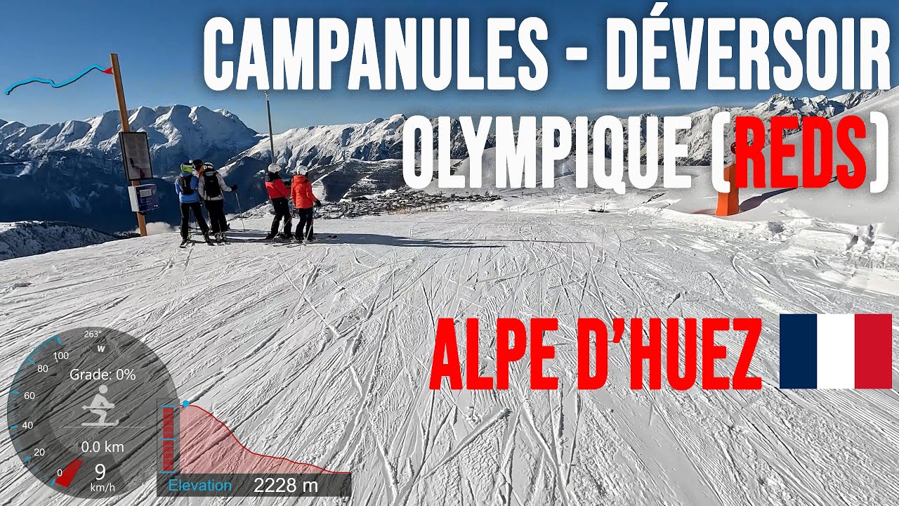 [4K] Skiing Alpe d'Huez, The Reds - Campanules - Déversoir - Olympique, France, GoPro HERO11