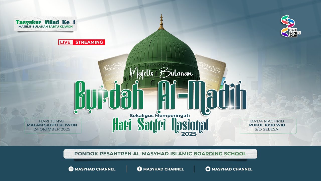 🔴 LIVE | PEMBACAAN QASIDAH BURDAH SEKALIGUS MEMPERINGATI HARI SANTRI NASIONAL (SABTU KLIWON)