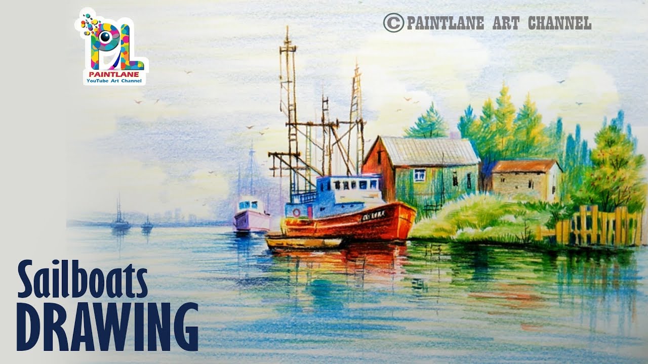 How to draw Seascape Sailboats  Drawing and Shading with Color Pencils For Beginners Step by Step