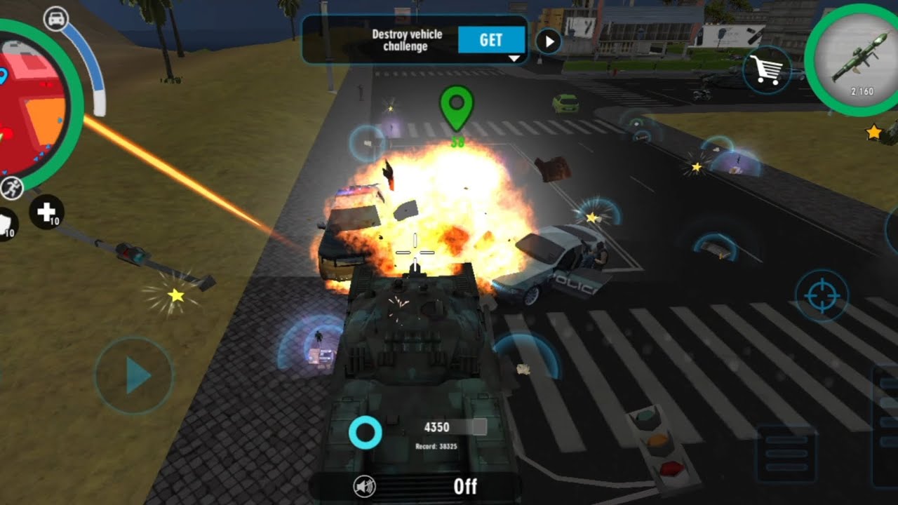 Destroyed police 100 cars in one tank in real Gangster crime simulator part 5