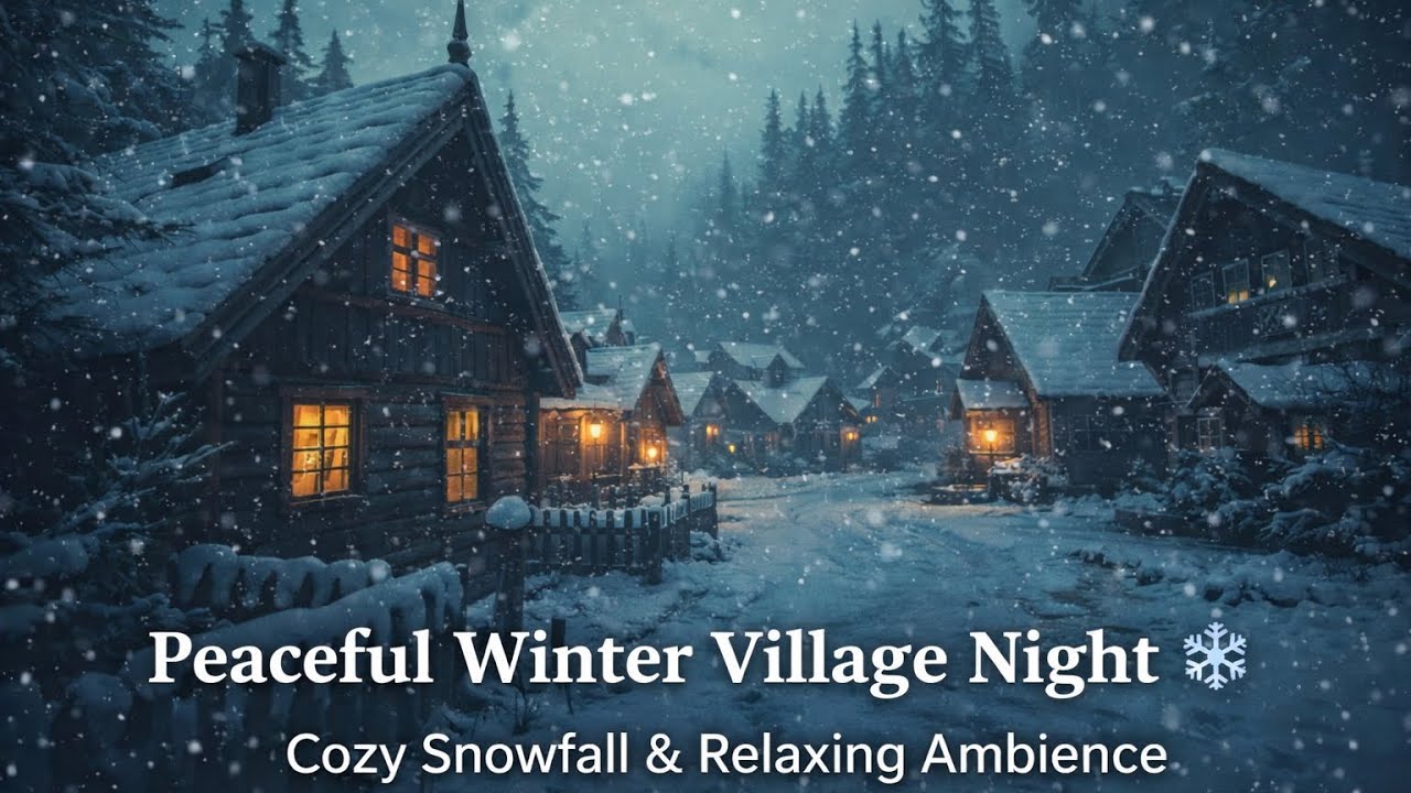 Peaceful Winter Village Night ❄️ Cozy Snowfall & Relaxing Ambience 