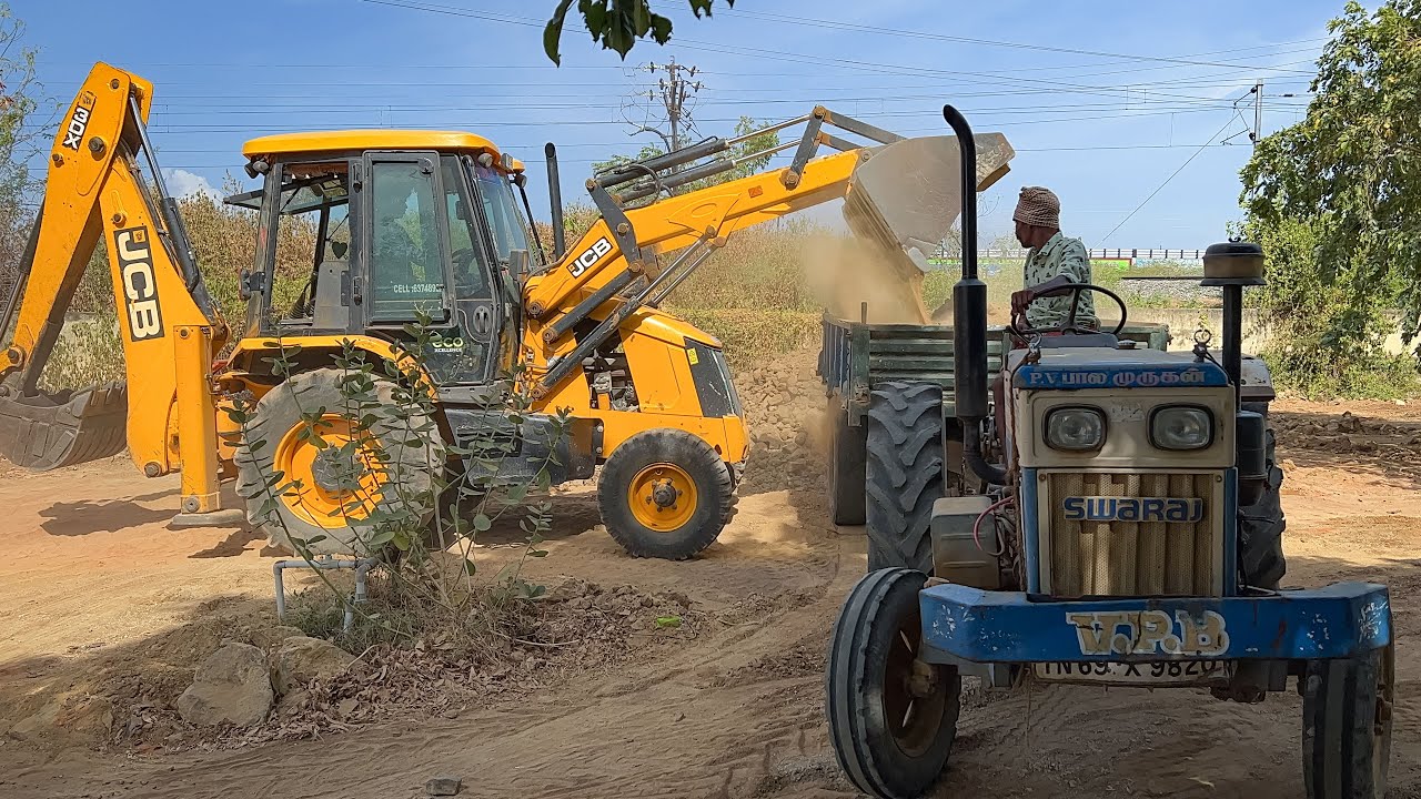Jcb 3DX with 2 Swaraj Tractor 30 Big Foundation Mud Filling for New Government Building | Jcb video