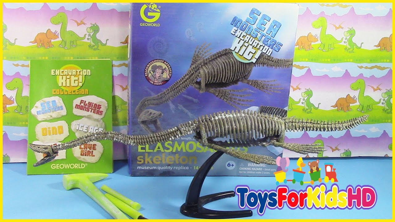 Fósil de Elasmosaurus Sea Monsters excavation Kit, videos de dinosaurios para niños ToysForKidsHD