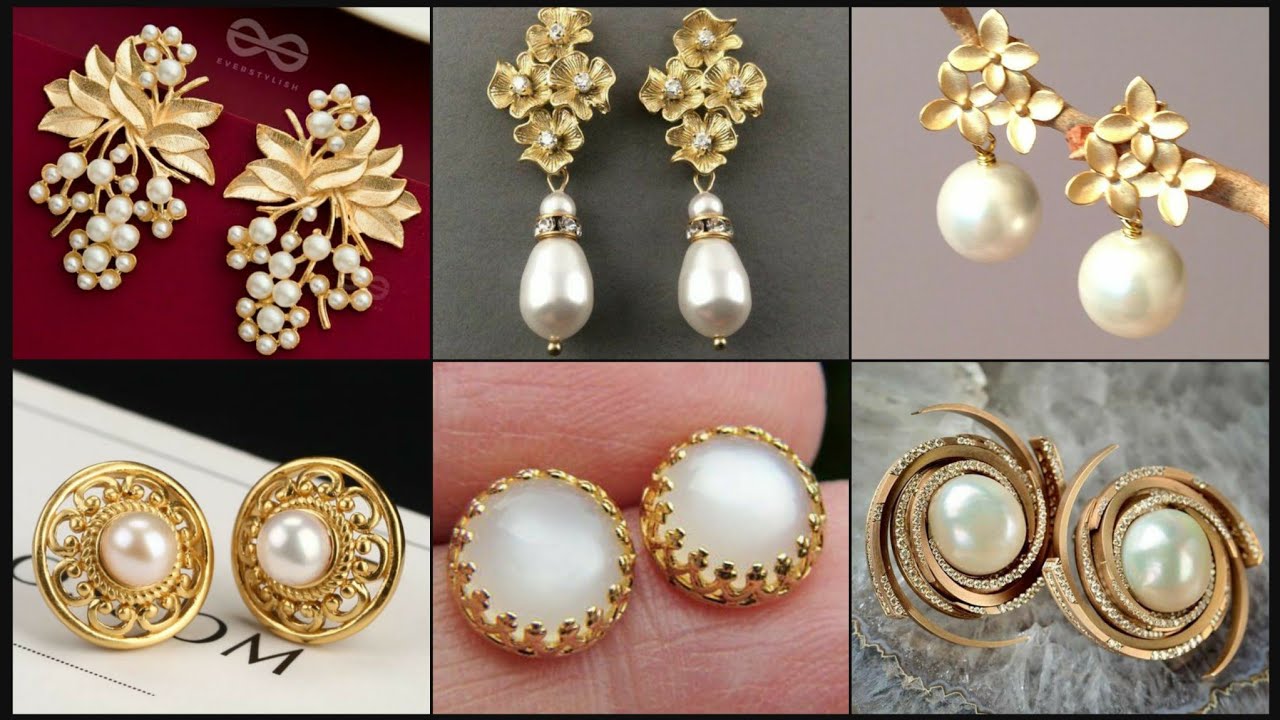 Luxury Fresh Water Pearl Hoop & Drop Diamond Studded Gold earrings designs