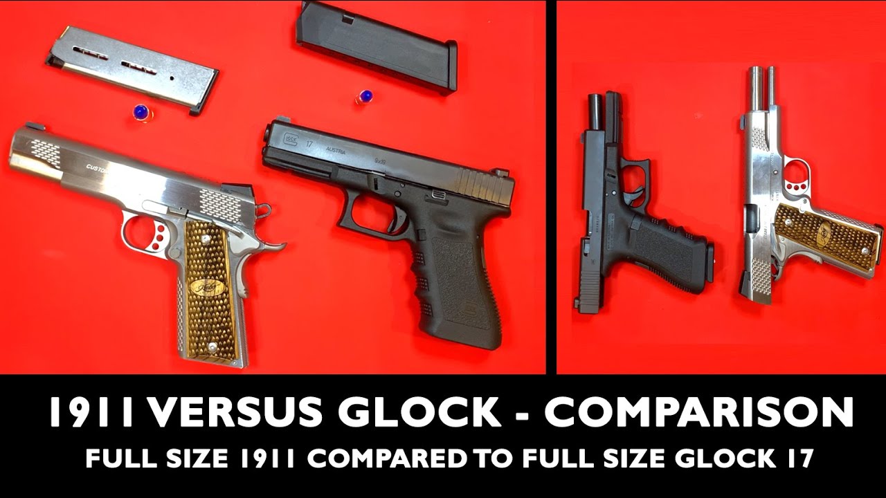 Glock vs 1911 Comparison, Full Size 1911 45acp versus Glock 17 9mm, which is better table top review
