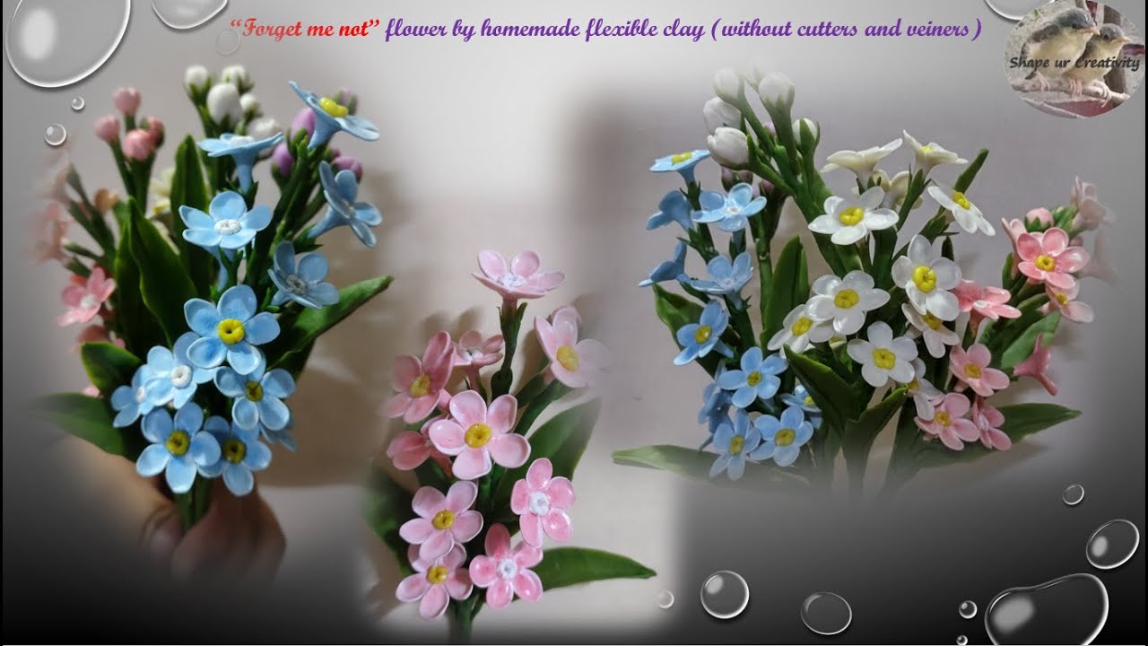 Tutorial: Forget me not flower from homemade flexible clay...DIY Clay flowers