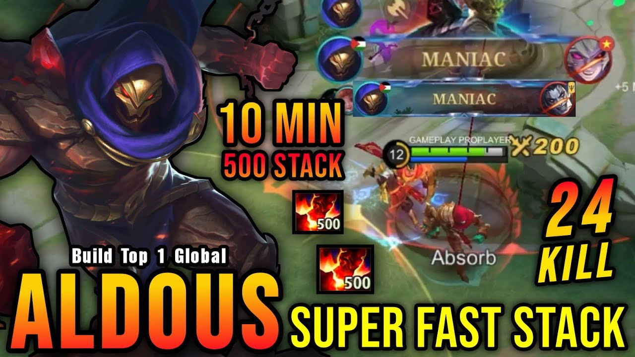 24 Kills + 2x MANIAC!! Aldous 500 Stack in 10 MINs (SUPER FAST) - Build Top 1 Global Aldous ~ MLBB