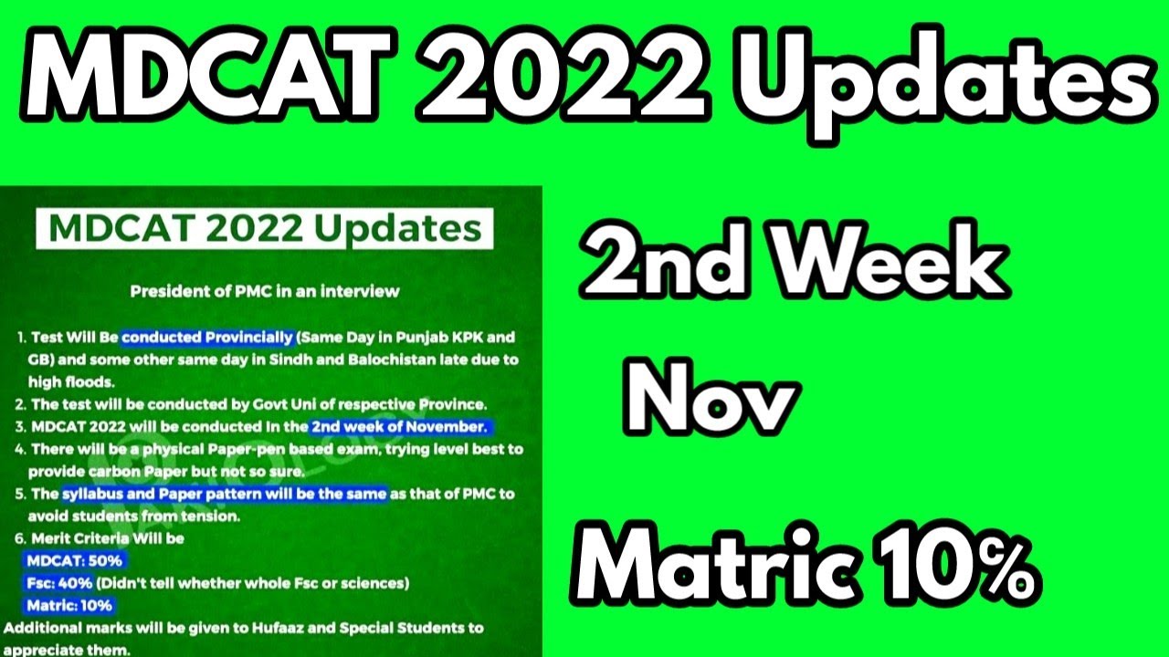 MDCAT 2022 Latest Updates||Latest updates about mdcat 2022||Latest news about mdcat 2022||Mdcat 2022